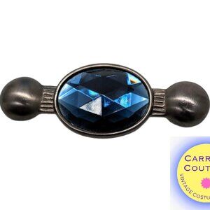 Vintage 1980s Signed Ben Amun Blue Rhinestone Bar Brooch